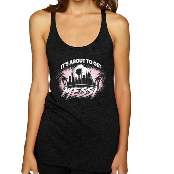 Wild Bobby It's About To Get Miami Soccer Skyline Sports Women Tri-Blend Racerback Tank Top, Vintage Black, Small