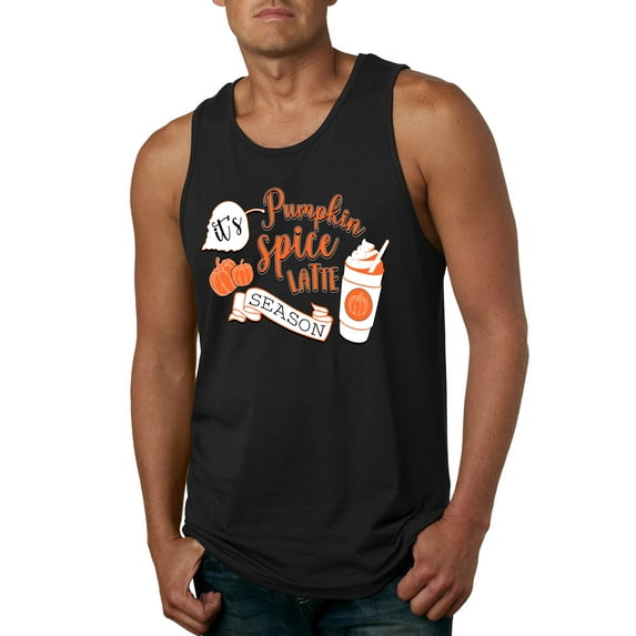 Wild Bobby It's Pumpkin Spice Latte Season Orange Black and White Halloween Men Tank Top, Black, Small