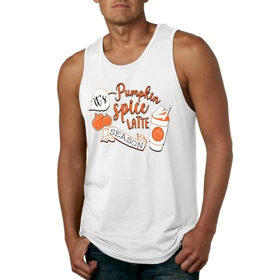 Wild Bobby It's Pumpkin Spice Latte Season Orange Black and White Halloween Men Tank Top, White, Small