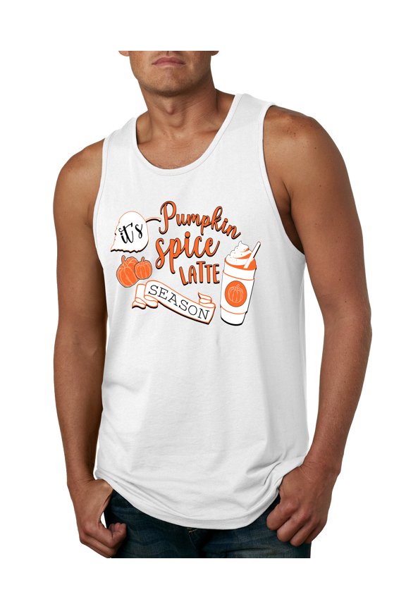 It's Pumpkin Spice Latte Season Orange Black and White Halloween Men Tank Top, White, XX-Large