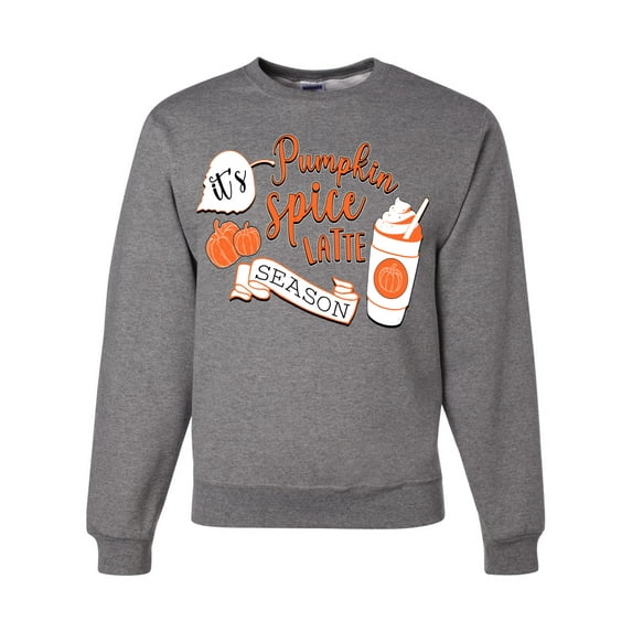 Wild Bobby It's Pumpkin Spice Latte Season Orange Black and White Halloween Unisex Crewneck Sweatshirt, Heather Grey, Small