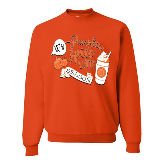 Wild Bobby It's Pumpkin Spice Latte Season Orange Black and White Halloween Unisex Crewneck Sweatshirt, Orange, X-Large