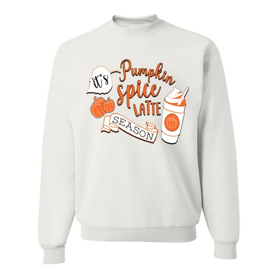 Wild Bobby It's Pumpkin Spice Latte Season Orange Black and White Halloween Unisex Crewneck Sweatshirt, White, Small