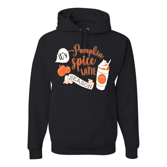Wild Bobby It's Pumpkin Spice Latte Season Orange Black and White Halloween Unisex Hoodie Sweatshirt, Black, Small
