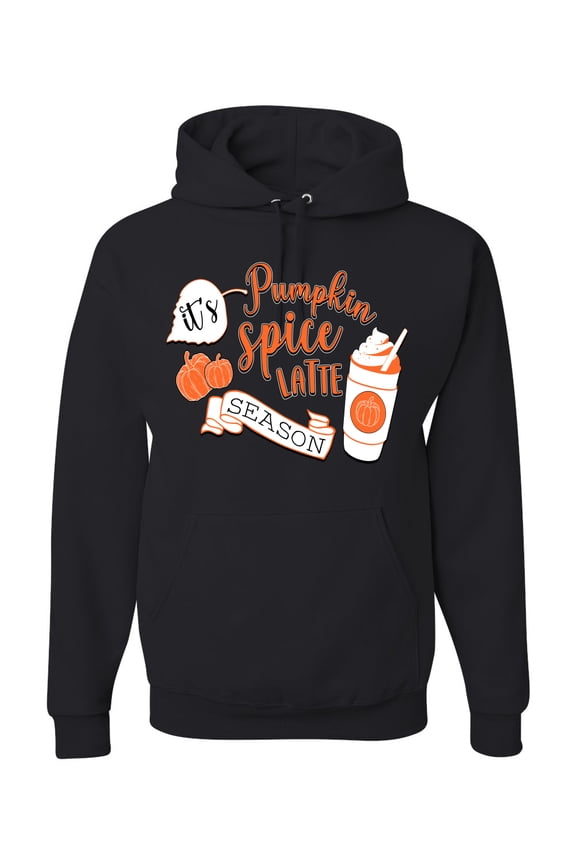 It's Pumpkin Spice Latte Season Orange Black and White Halloween Unisex Hoodie Sweatshirt, Black, X-Large