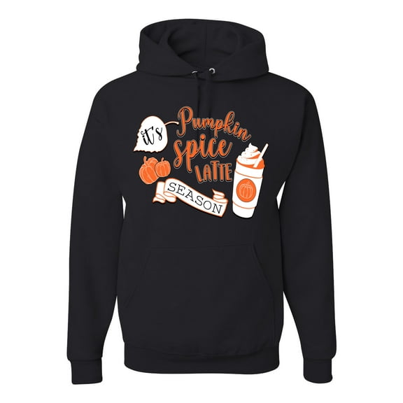 Wild Bobby It's Pumpkin Spice Latte Season Orange Black and White Halloween Unisex Hoodie Sweatshirt, Black, XX-Large