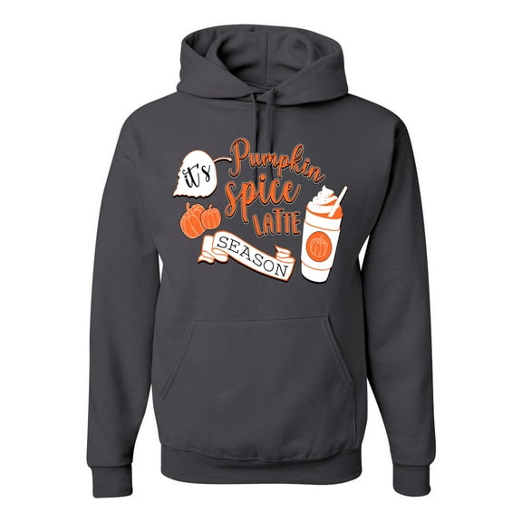 Wild Bobby It's Pumpkin Spice Latte Season Orange Black and White Halloween Unisex Hoodie Sweatshirt, Charcoal, Large