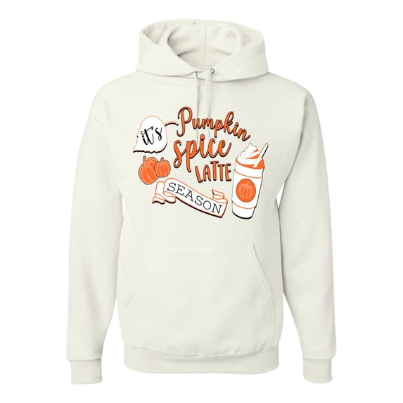 Wild Bobby It's Pumpkin Spice Latte Season Orange Black and White Halloween Unisex Hoodie Sweatshirt, White, Large