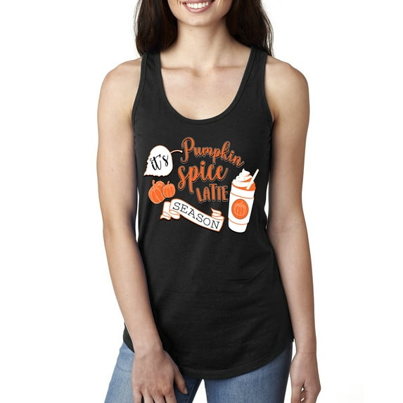 Wild Bobby It's Pumpkin Spice Latte Season Orange Black and White Halloween Women Racerback Tank Top, Black, Small