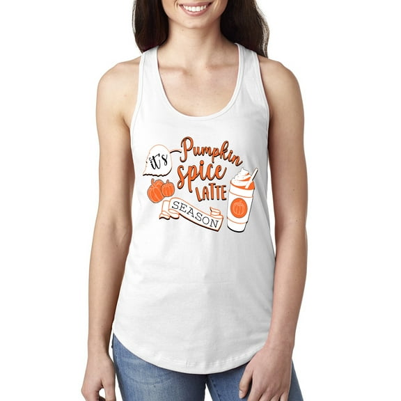 Wild Bobby It's Pumpkin Spice Latte Season Orange Black and White Halloween Women Racerback Tank Top, White, X-Large