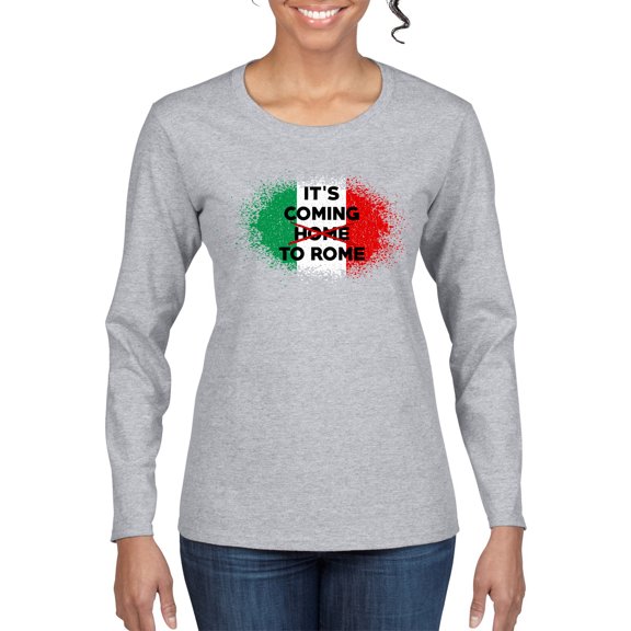 Wild Bobby, Italian Soccer Its Coming to Rome, Sports, Women Graphic Long Sleeve Tee, Heather Grey, XX-Large