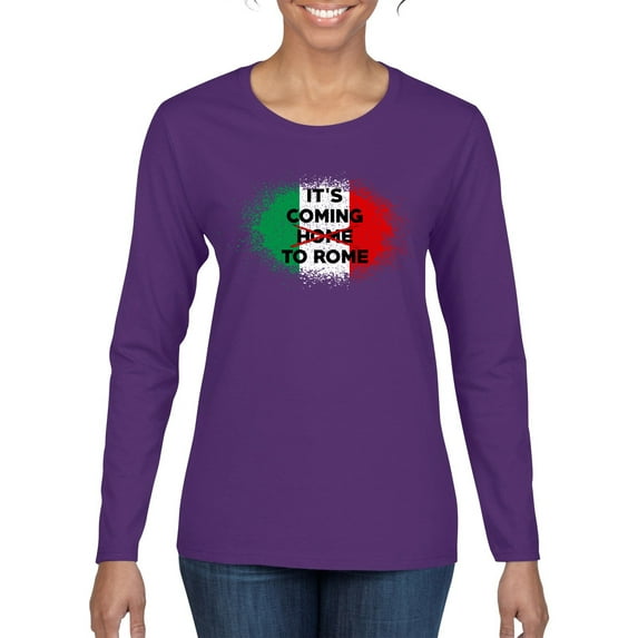 Wild Bobby, Italian Soccer Its Coming to Rome, Sports, Women Graphic Long Sleeve Tee, Purple, Large