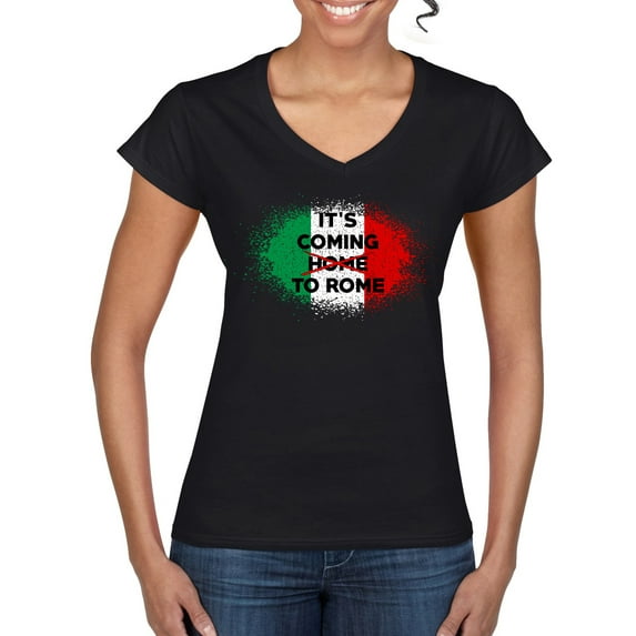 Wild Bobby, Italian Soccer Its Coming to Rome, Sports, Women Standard V-Neck Tee, Black, Large