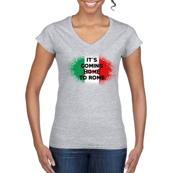 Wild Bobby, Italian Soccer Its Coming to Rome, Sports, Women Standard V-Neck Tee, Heather Grey, XX-Large