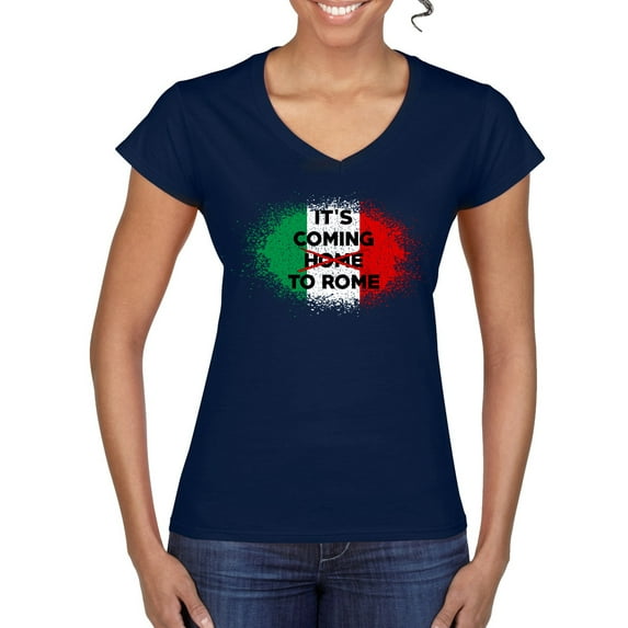 Wild Bobby, Italian Soccer Its Coming to Rome, Sports, Women Standard V-Neck Tee, Navy, Medium