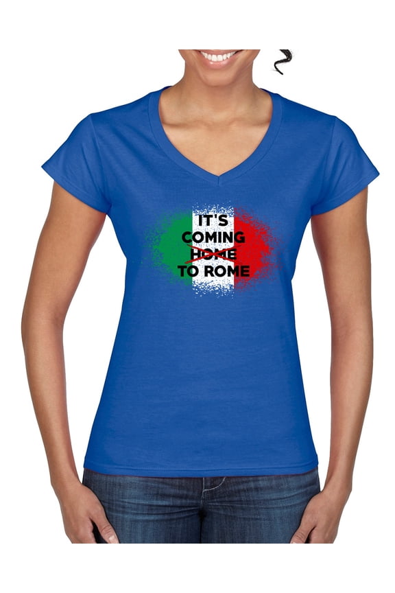 , Italian Soccer Its Coming to Rome, Sports, Women Standard V-Neck Tee, Royal, Large