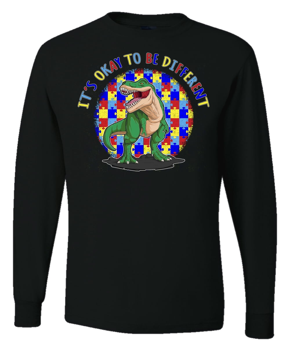 Wild Bobby Its Okay to Be Different | Dinosaur Autism Awareness Men Long Sleeve Shirt