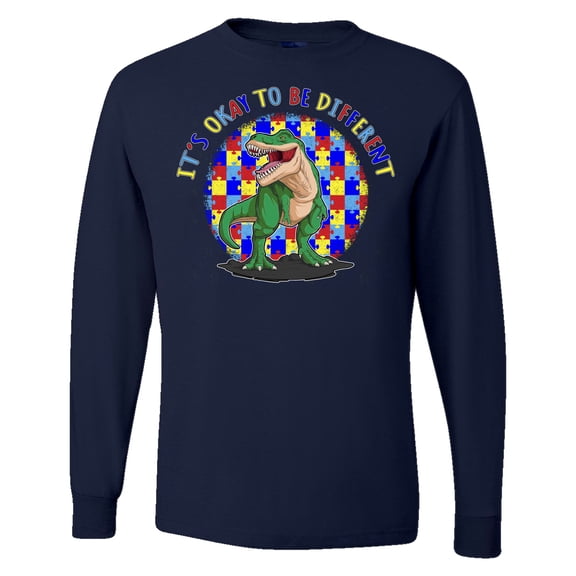 Wild Bobby Its Okay to Be Different | Dinosaur Autism Awareness Men Long Sleeve Shirt