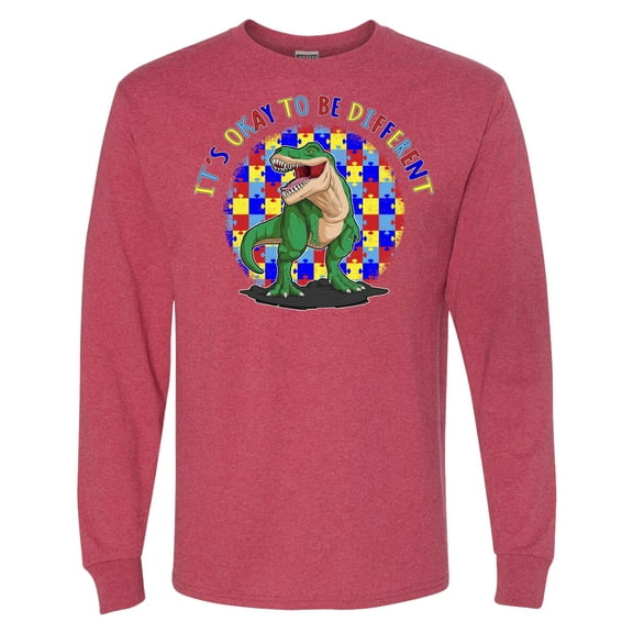 Wild Bobby Its Okay to Be Different | Dinosaur Autism Awareness Men Long Sleeve Shirt
