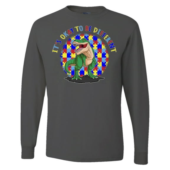 Wild Bobby Its Okay to Be Different | Dinosaur Autism Awareness Men Long Sleeve Shirt