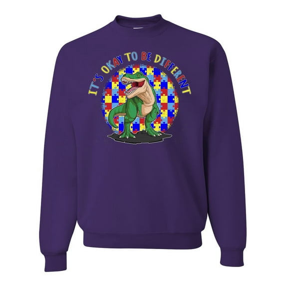 Wild Bobby Its Okay to Be Different | Dinosaur Autism Awareness Unisex Crewneck Sweatshirt