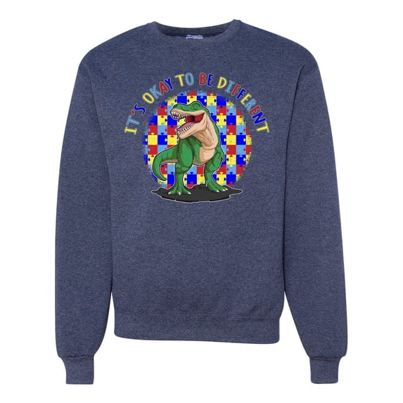 Wild Bobby Its Okay to Be Different | Dinosaur Autism Awareness Unisex Crewneck Sweatshirt