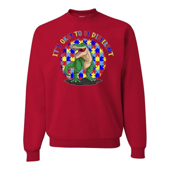 Wild Bobby Its Okay to Be Different | Dinosaur Autism Awareness Unisex Crewneck Sweatshirt