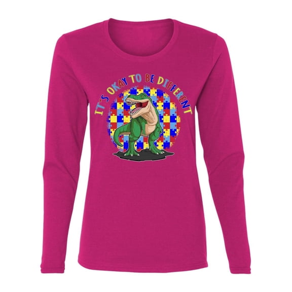 Wild Bobby Its Okay to Be Different | Dinosaur Autism Awareness Women Graphic Long Sleeve Tee
