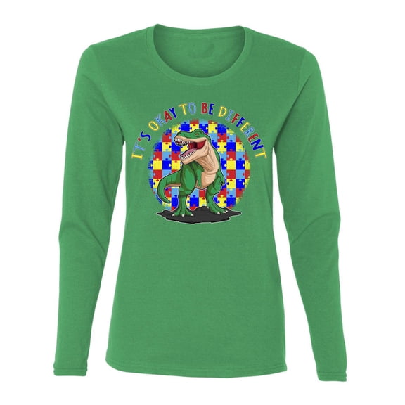 Wild Bobby Its Okay to Be Different | Dinosaur Autism Awareness Women Graphic Long Sleeve Tee