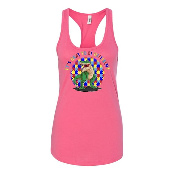 Wild Bobby Its Okay to Be Different | Dinosaur Autism Awareness Women Racerback Tank Top