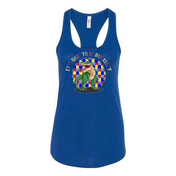 Wild Bobby Its Okay to Be Different | Dinosaur Autism Awareness Women Racerback Tank Top