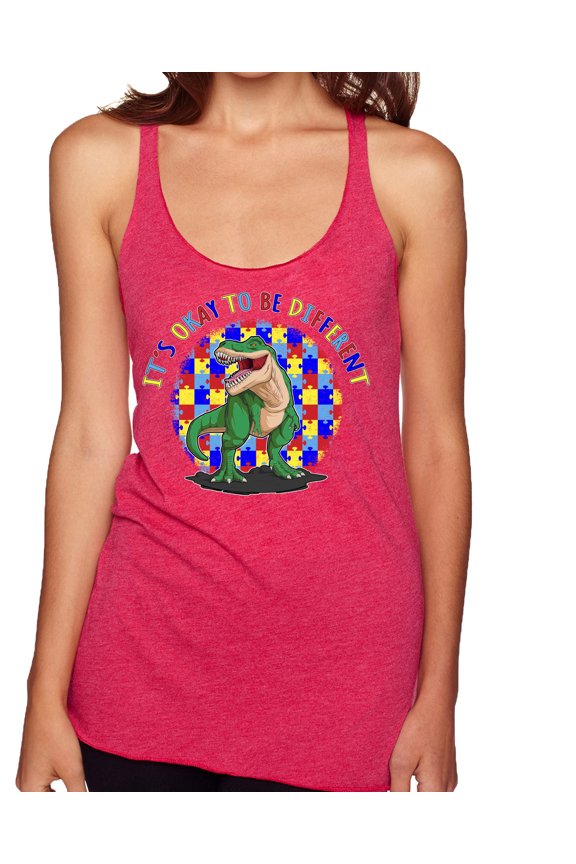 Its Okay to Be Different | Dinosaur Autism Awareness Women Tri-Blend Racerback Tank Top