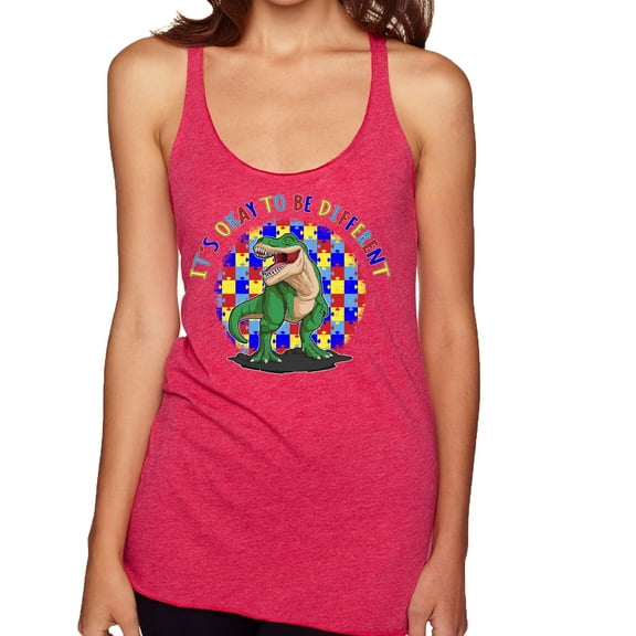 Wild Bobby Its Okay to Be Different | Dinosaur Autism Awareness Women Tri-Blend Racerback Tank Top