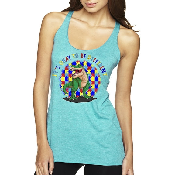 Wild Bobby Its Okay to Be Different | Dinosaur Autism Awareness Women Tri-Blend Racerback Tank Top