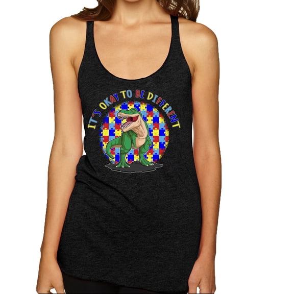 Wild Bobby Its Okay to Be Different | Dinosaur Autism Awareness Women Tri-Blend Racerback Tank Top