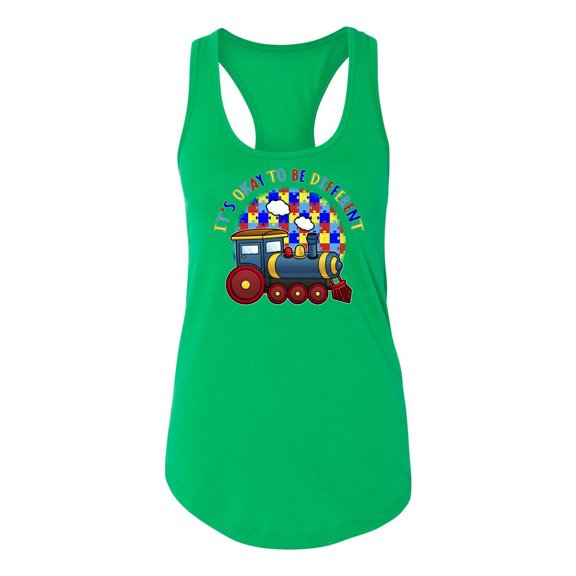 Wild Bobby Its Okay to Be Different | Train Autism Awareness Women Racerback Tank Top
