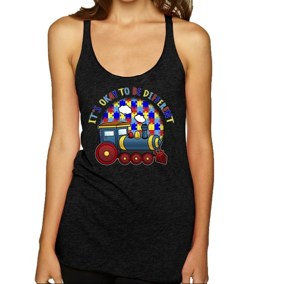 Wild Bobby Its Okay to Be Different | Train Autism Awareness Women Tri-Blend Racerback Tank Top