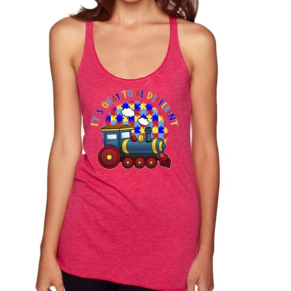 Wild Bobby Its Okay to Be Different | Train Autism Awareness Women Tri-Blend Racerback Tank Top