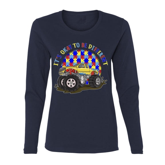Wild Bobby Its Okay to Be Different | Truck Autism Awareness Women Graphic Long Sleeve Tee