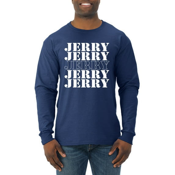 Wild Bobby Jerry Springer 90's TV Talk Show Host Jerry Jerry Chant Famous People Mens Long Sleeve Shirt, Navy, Large