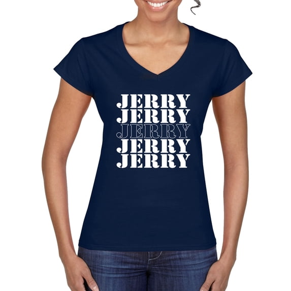 Wild Bobby Jerry Springer 90's TV Talk Show Host Jerry Jerry Chant Famous People Women’s Standard V-Neck Tee, Navy, X-Large