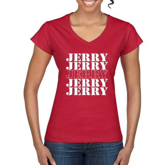 Wild Bobby Jerry Springer 90's TV Talk Show Host Jerry Jerry Chant Famous People Women’s Standard V-Neck Tee, Red, Large