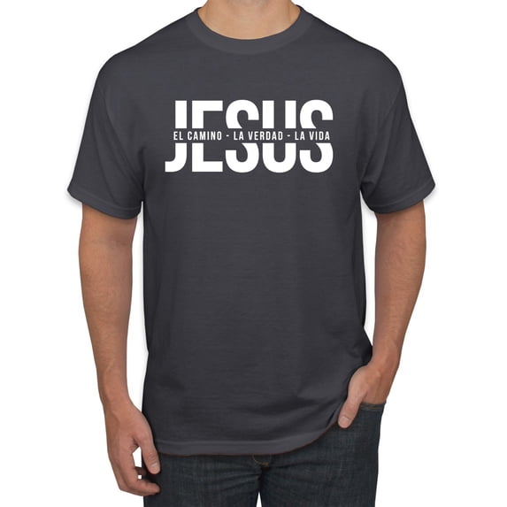 Wild Bobby, Jesus El Camino La Verdad La Vida Inspirational/Christian Men Graphic Tee, Charcoal, 4X-Large
