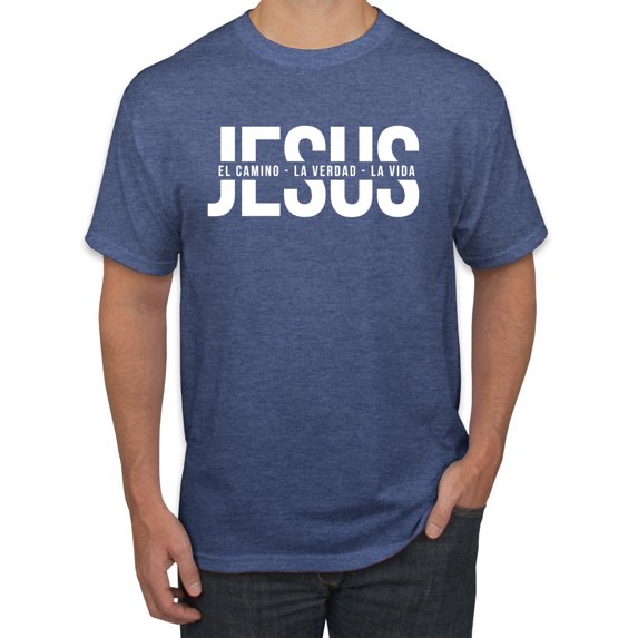 Wild Bobby, Jesus El Camino La Verdad La Vida Inspirational/Christian Men Graphic Tee, Vintage Heather Blue, Large