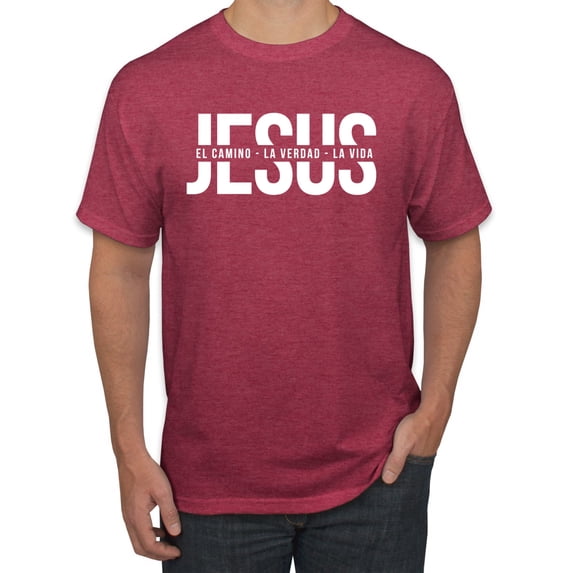Wild Bobby, Jesus El Camino La Verdad La Vida Inspirational/Christian Men Graphic Tee, Vintage Heather Red, Small