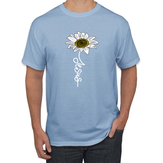 Wild Bobby, Jesus Flower Script Inspirational/Christian Men Graphic Tee, Light Blue, 3X-Large