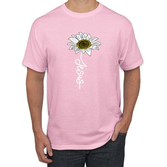 Wild Bobby, Jesus Flower Script Inspirational/Christian Men Graphic Tee, Light Pink, 5X-Large