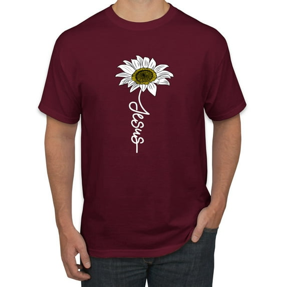 Wild Bobby Jesus Flower Script Inspirational/Christian Men Graphic Tee, Maroon, 3X-Large