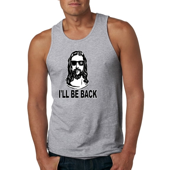 Wild Bobby Jesus: Ill Be Back Inspirational/Christian Men Graphic Tank Top, Heather Grey, Large