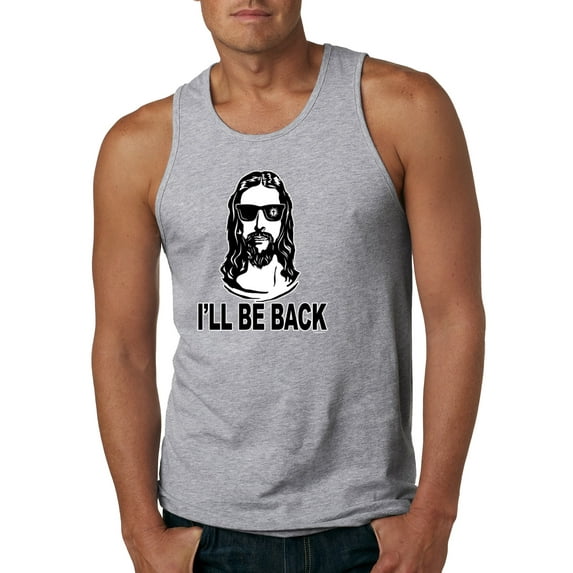 Wild Bobby Jesus: Ill Be Back Inspirational/Christian Men Graphic Tank Top, Heather Grey, XX-Large
